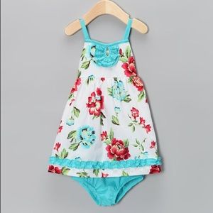 Penelope Mack Girls Turquoise Floral Dress 2pc Set